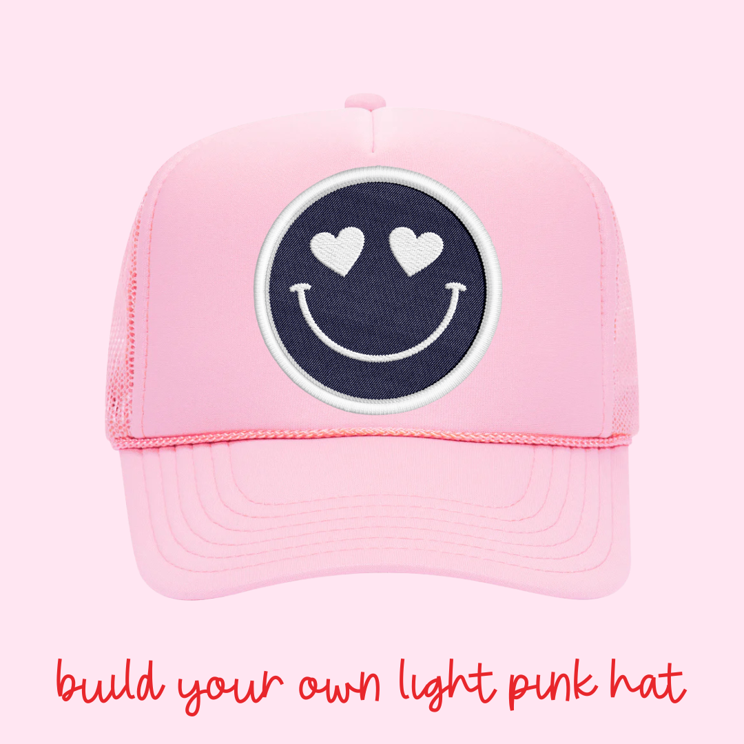 Build Your Own Light Pink Happy Heart Trucker Hat by Confettees