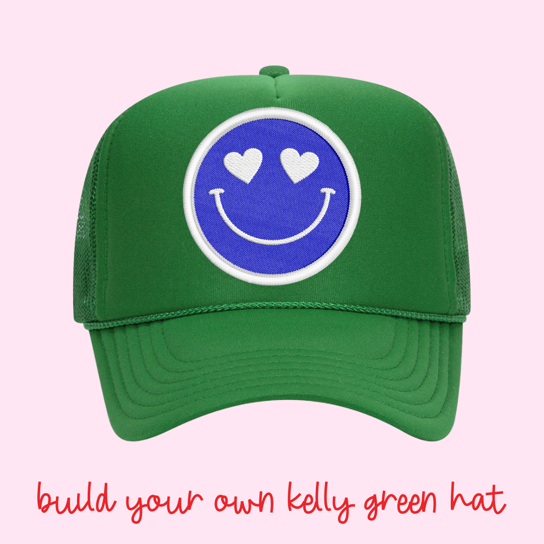 Build Your Own Kelly Green Happy Heart Trucker Hat by Confettees