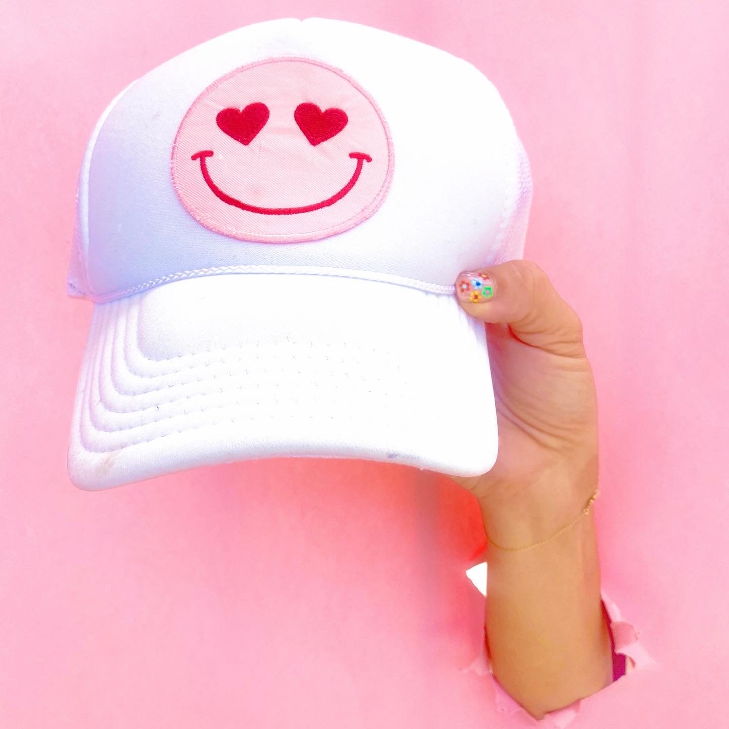 Happy Heart Trucker Hat by Confettees - White