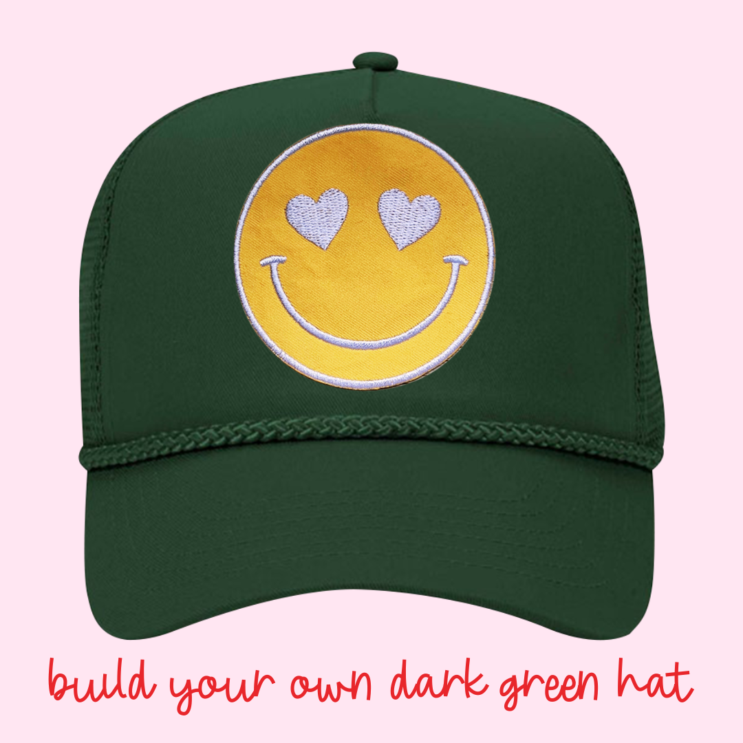 Build Your Own Dark Green Happy Heart Trucker Hat by Confettees