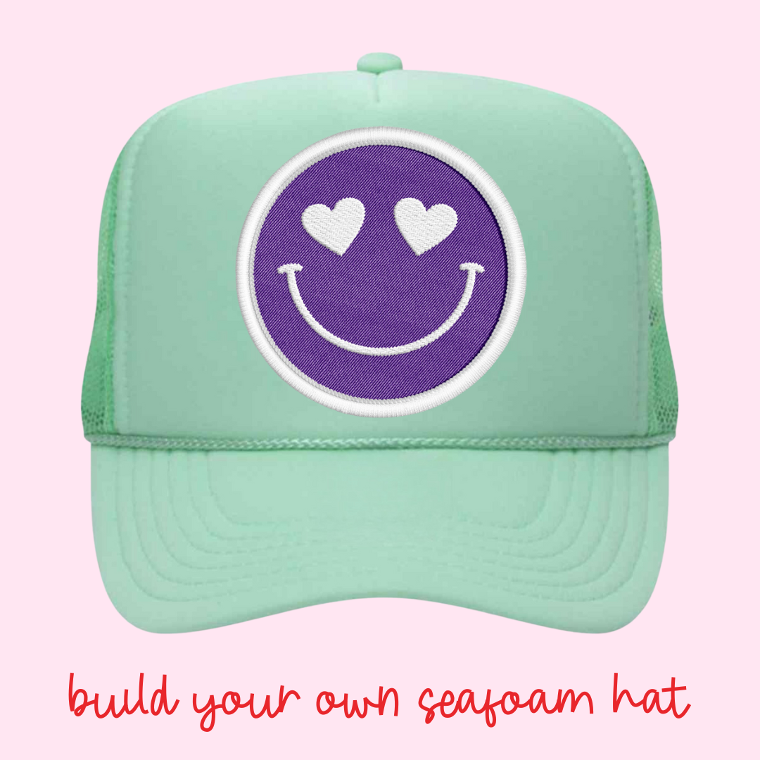 Build Your Own Seafoam Happy Heart Trucker Hat by Confettees