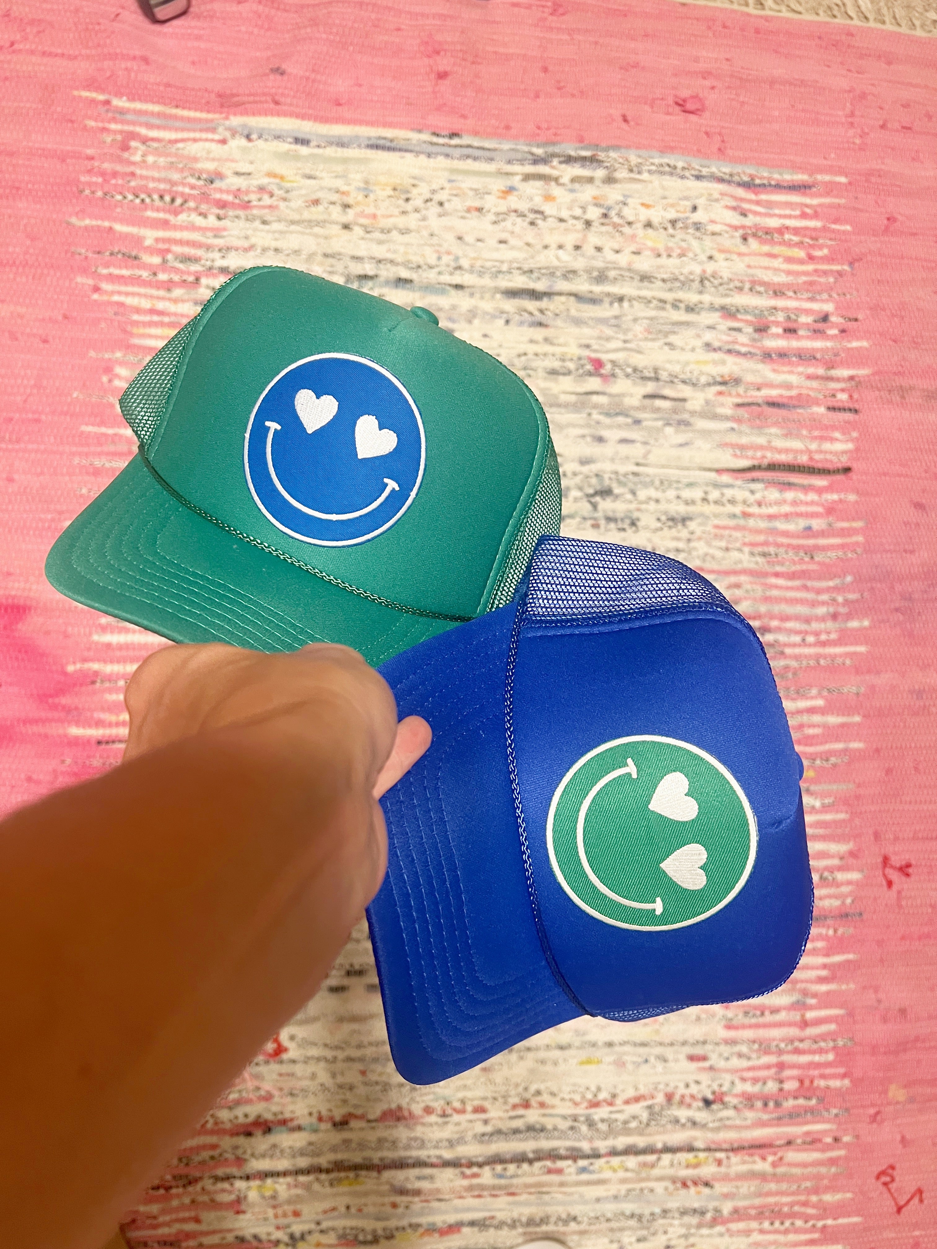 Build Your Own Royal Blue Happy Heart Trucker Hat by Confettees