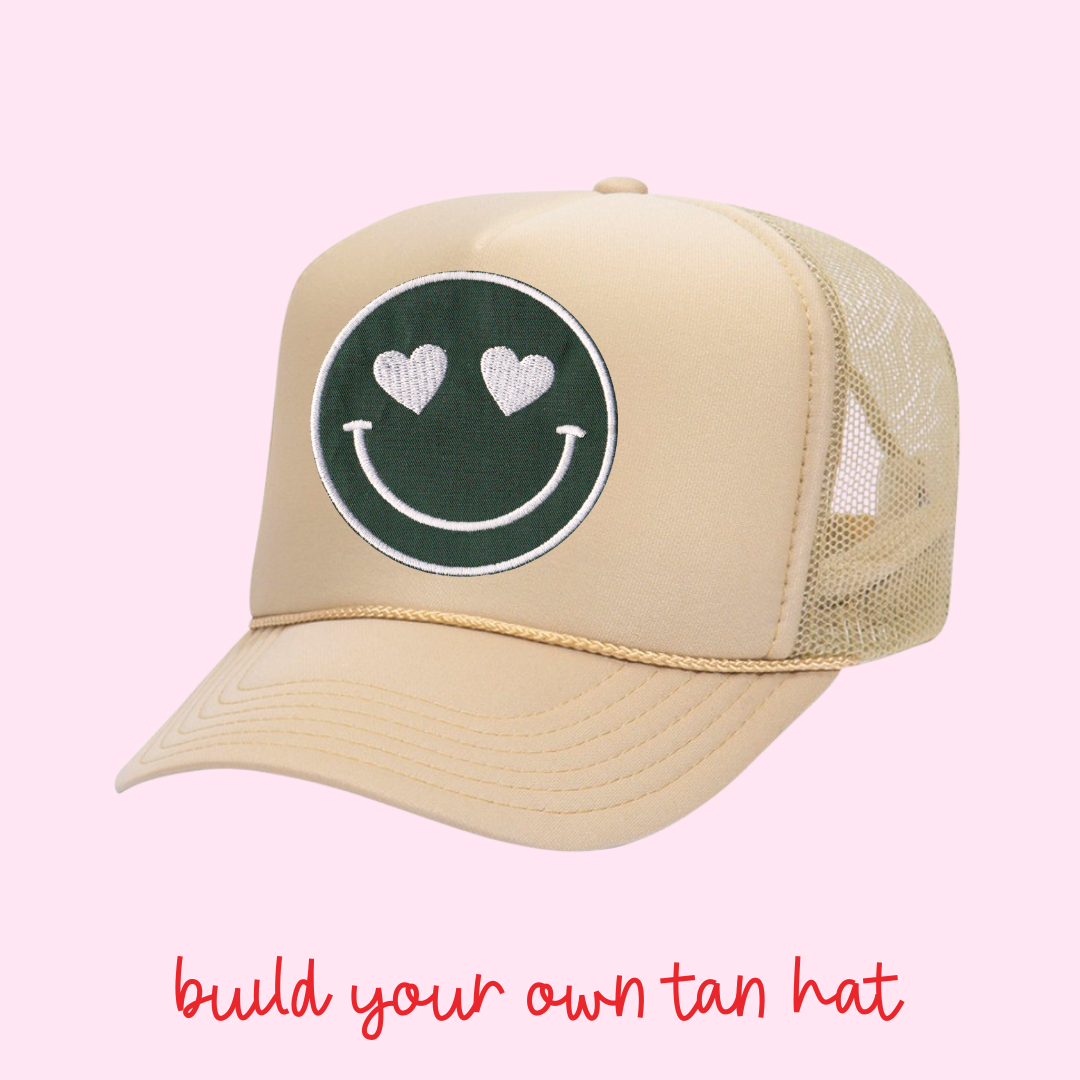 Build Your Own Tan Happy Heart Trucker Hat by Confettees