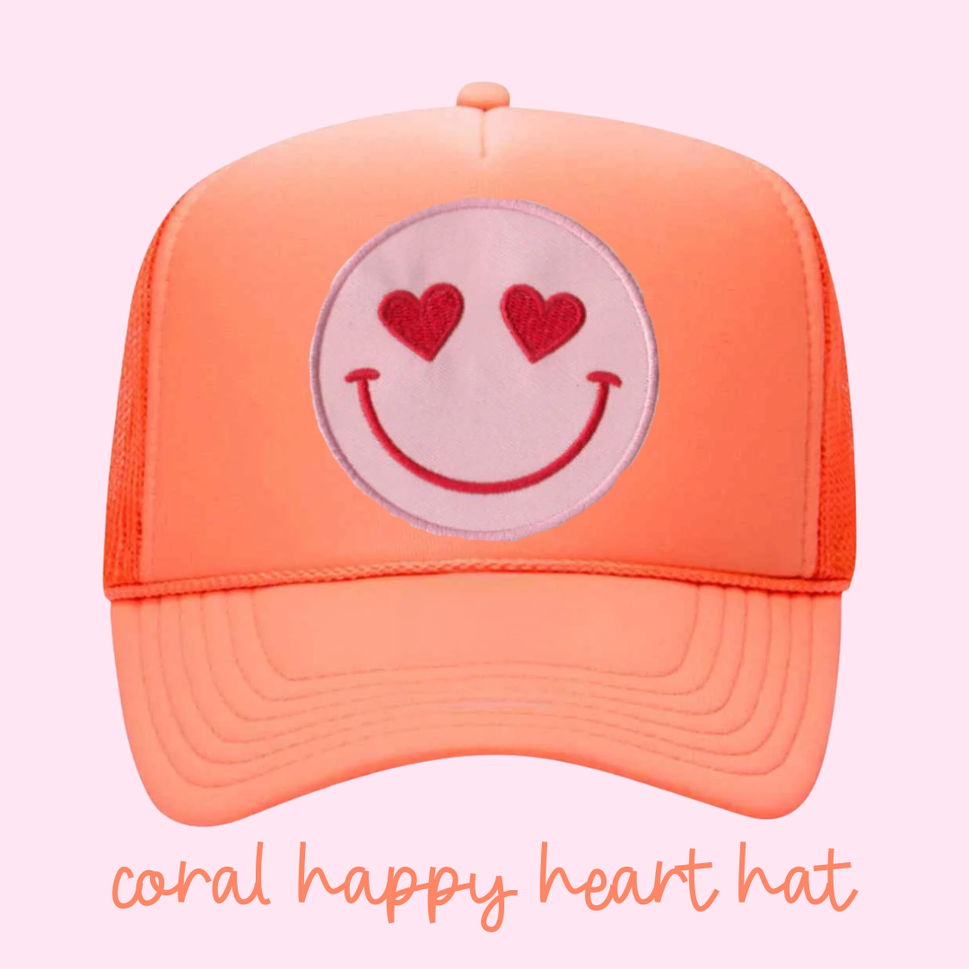 Happy Heart Trucker Hat by Confettees - Coral