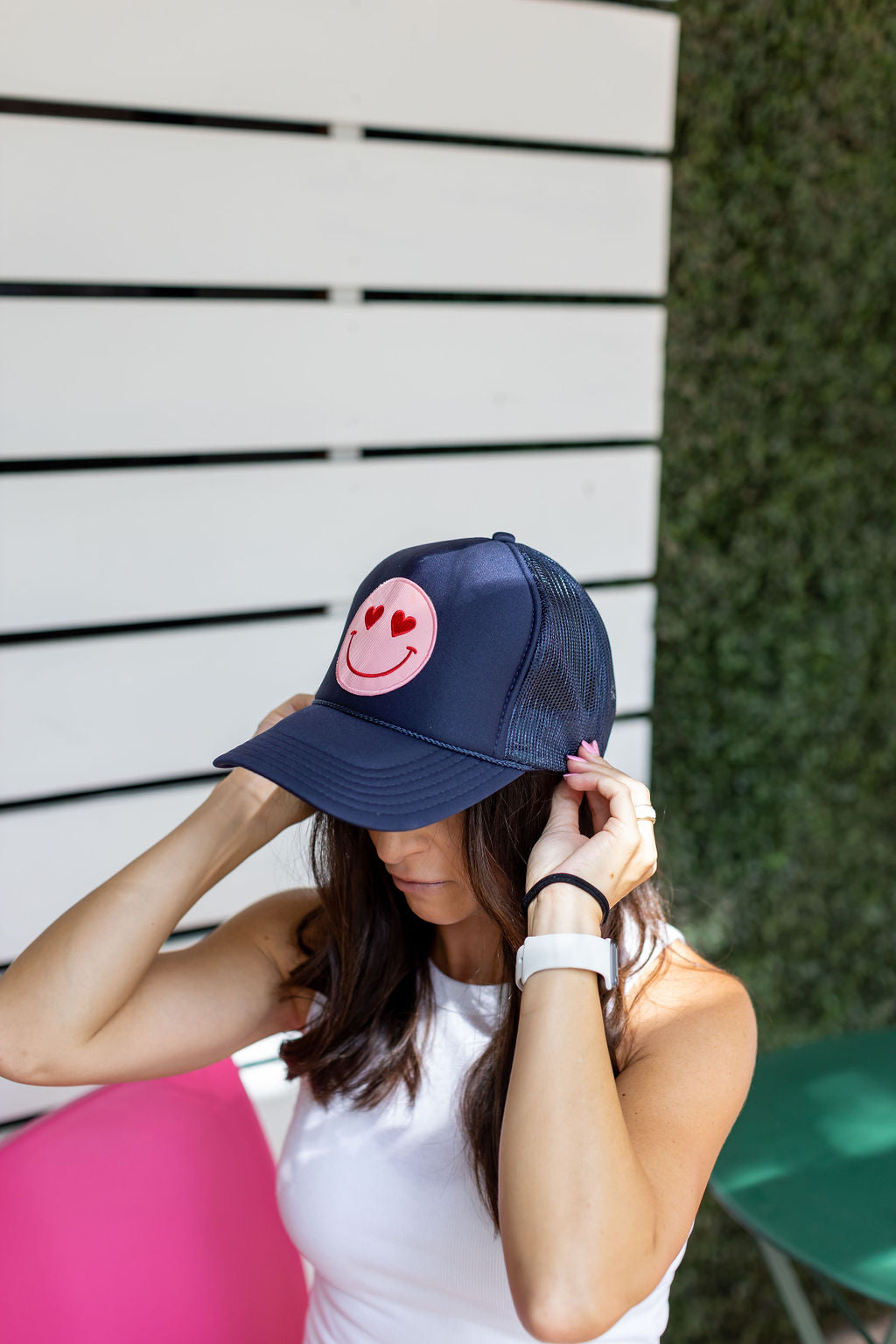 Happy Heart Trucker Hat by Confettees - Navy