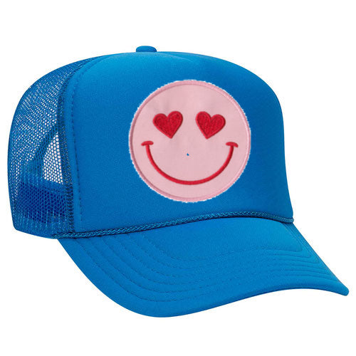 Happy Heart Trucker Hat by Confettees - Neon Blue