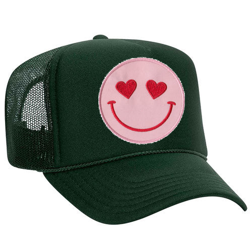 Happy Heart Trucker Hat by Confettees - Dark Green