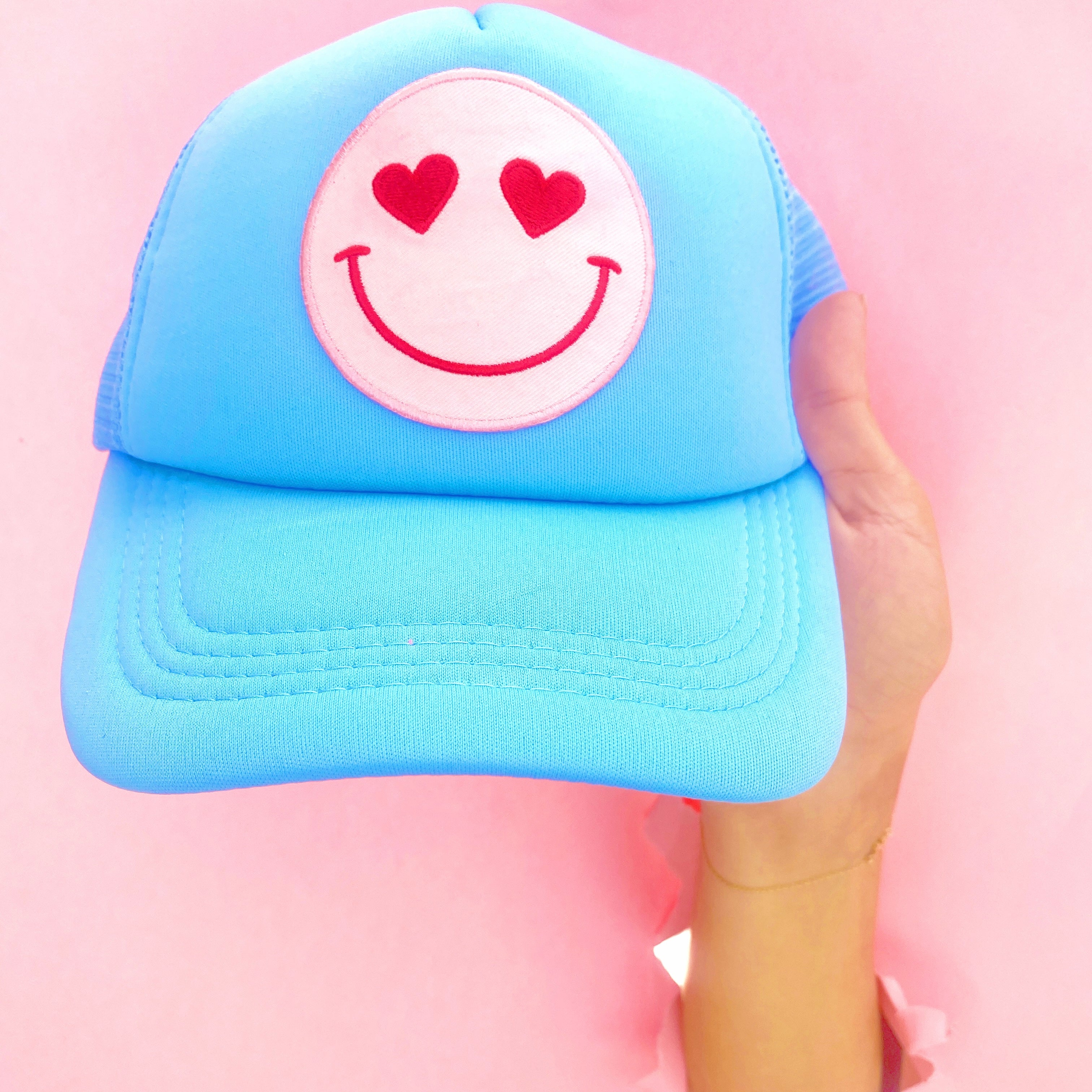Happy Heart Trucker Hat by Confettees - Columbia Blue