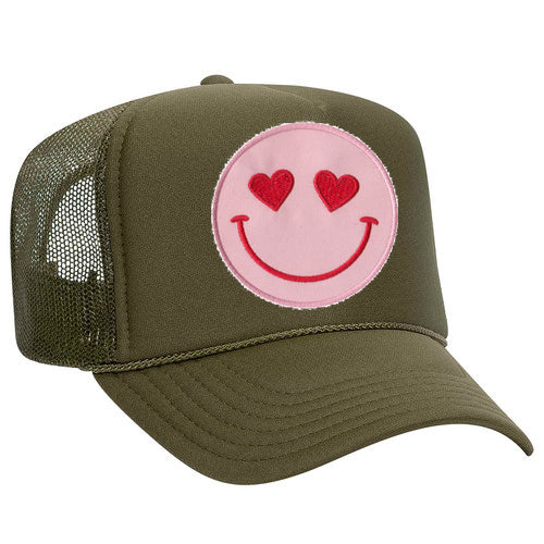 Happy Heart Trucker Hat by Confettees - Olive