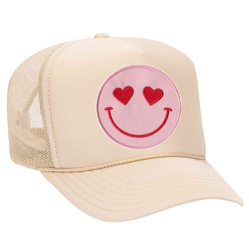 Happy Heart Trucker Hat by Confettees - Tan