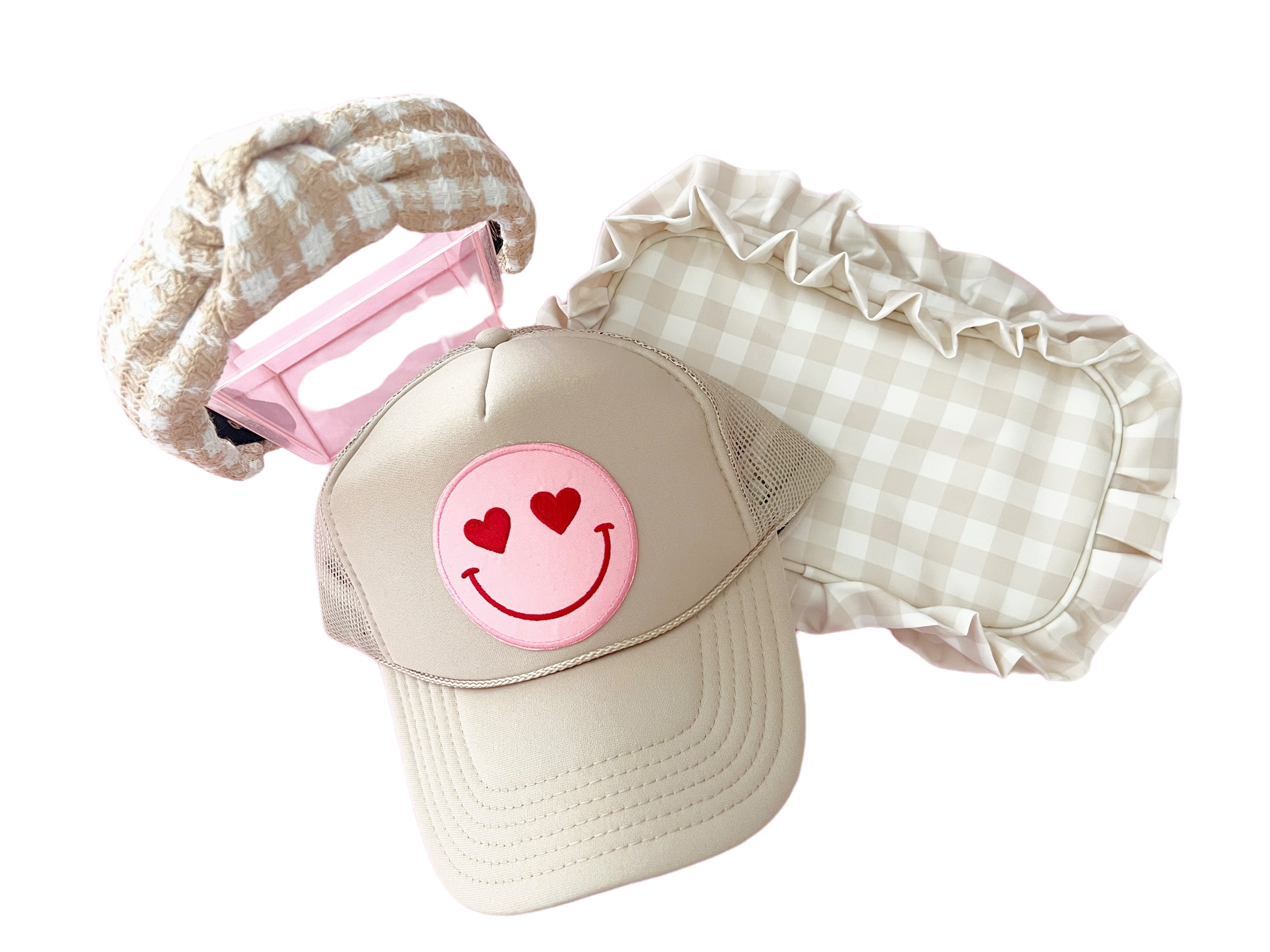 Happy Heart Trucker Hat by Confettees - Tan
