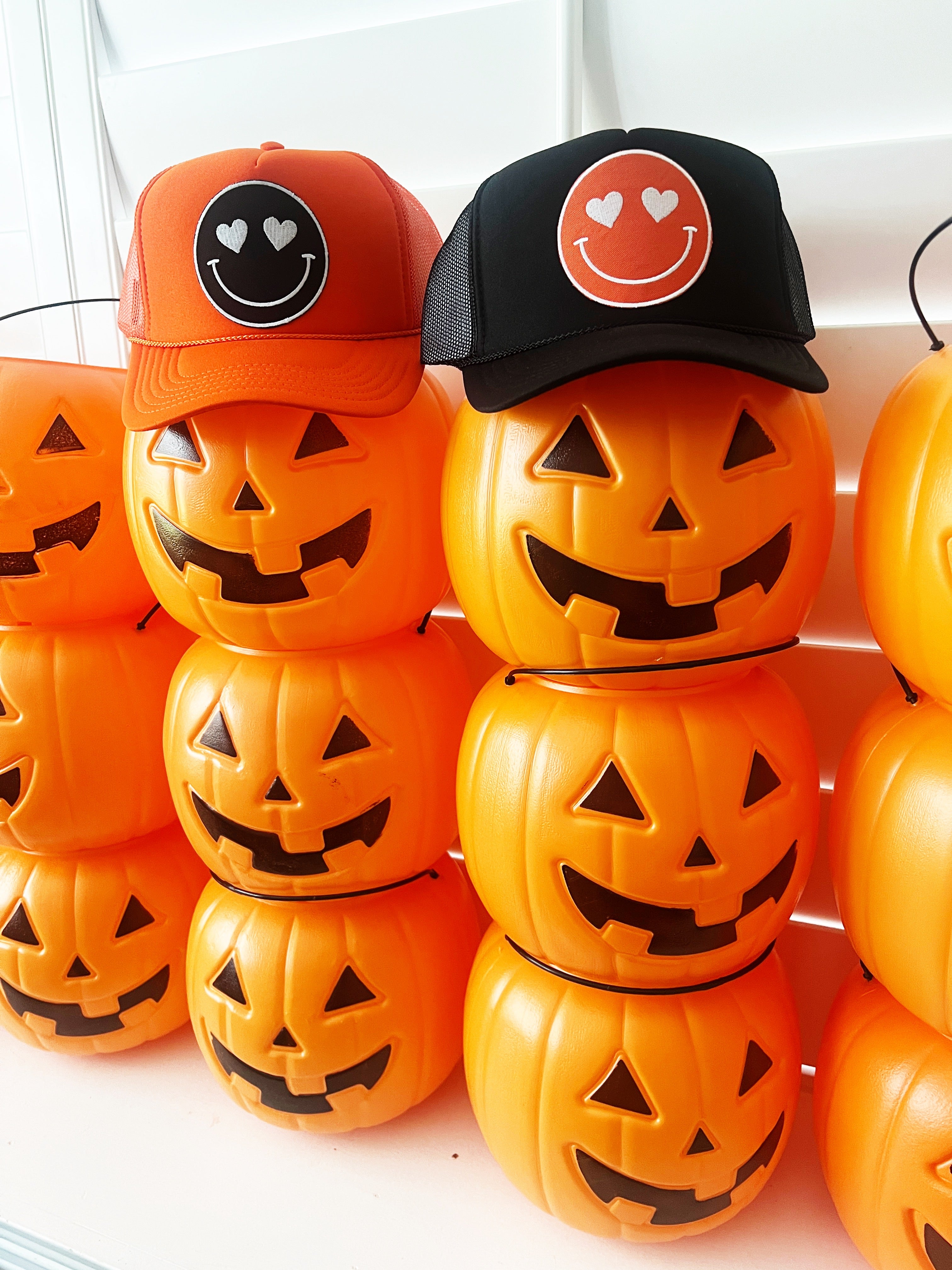 Hocus Pocus! Happy Heart Trucker Hat by Confettees - Orange w/Black